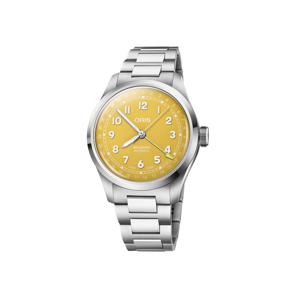 Big Crown Pointer Date 40mm Yellow Dial Steel Bracelet