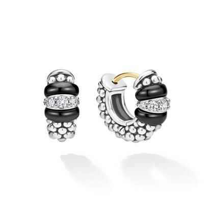 Black Ceramic And Diamond Huggie Earrings