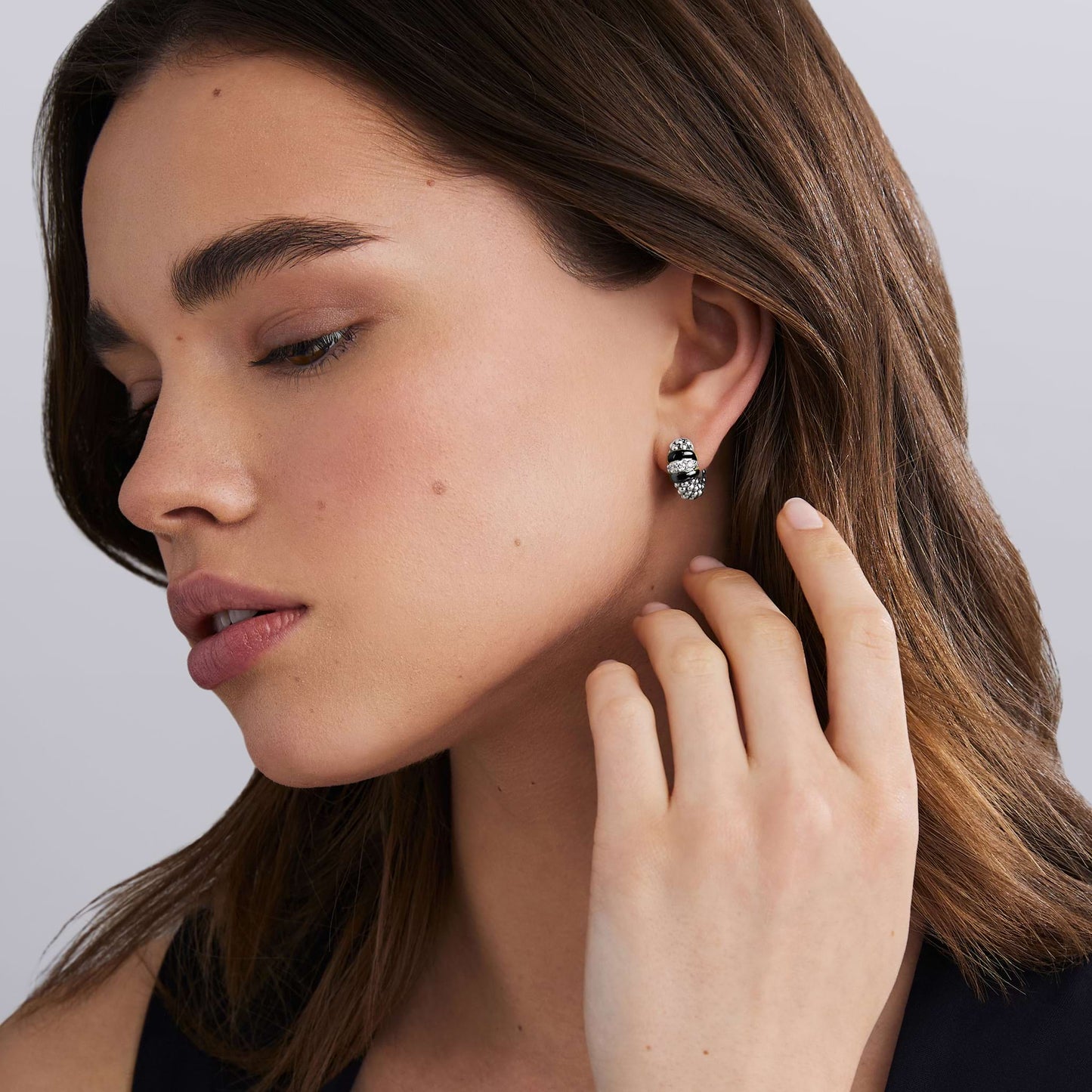 Black Ceramic And Diamond Huggie Earrings