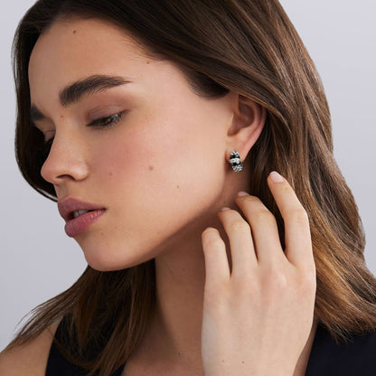Black Ceramic And Diamond Huggie Earrings