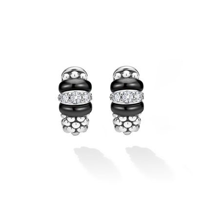 Black Ceramic And Diamond Huggie Earrings