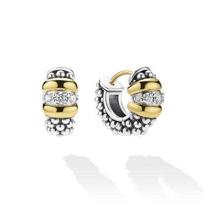 Black Ceramic And Diamond Huggie Earrings