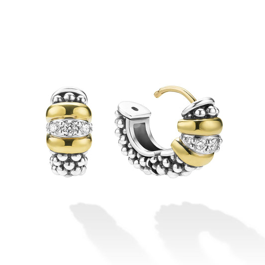 Black Ceramic And Diamond Huggie Earrings