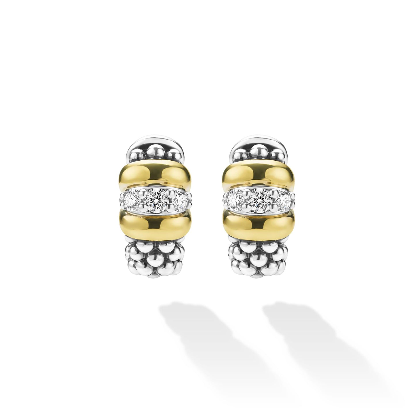 Black Ceramic And Diamond Huggie Earrings