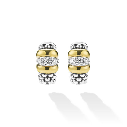 Black Ceramic And Diamond Huggie Earrings