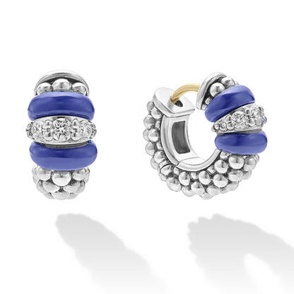 Black Ceramic And Diamond Huggie Earrings