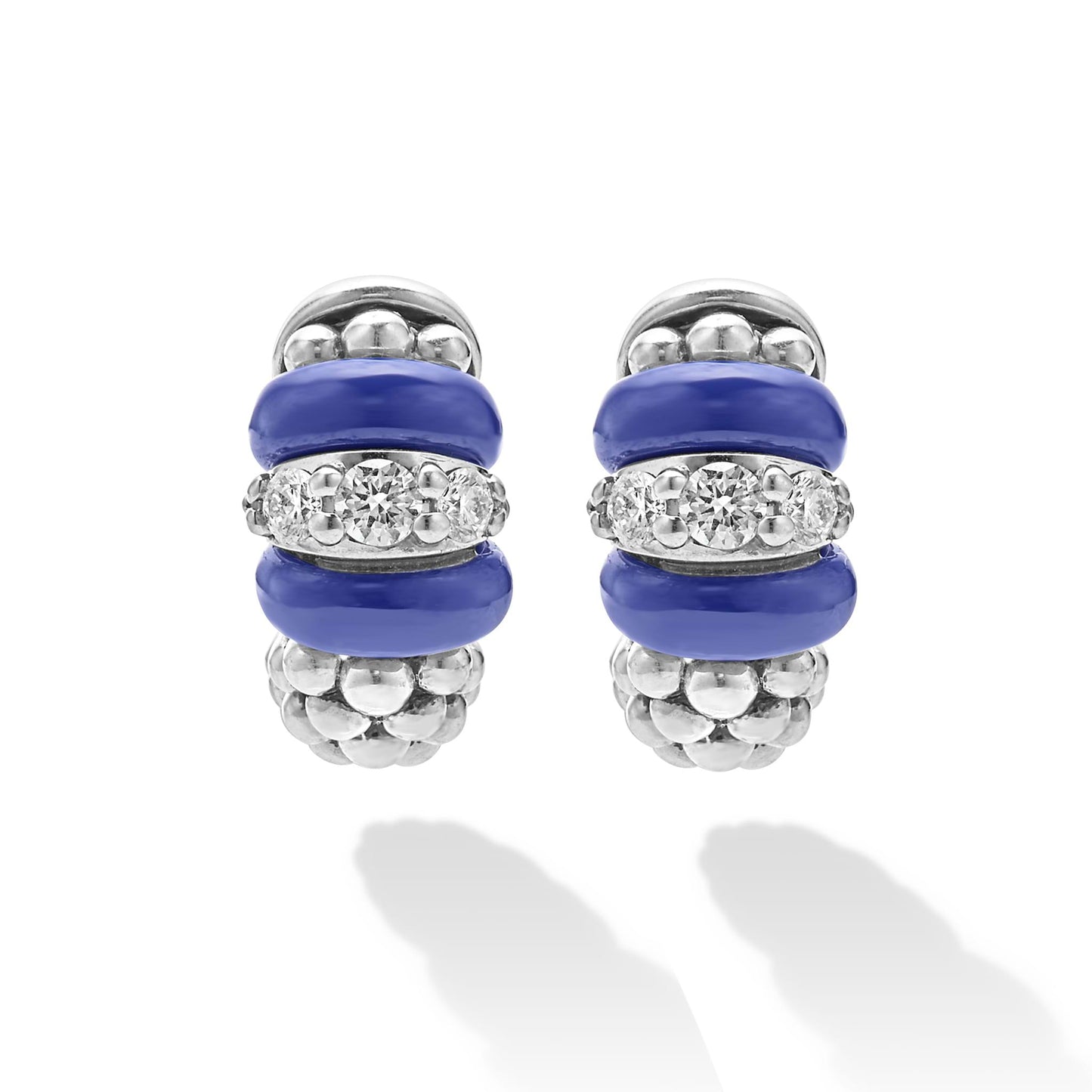 Black Ceramic And Diamond Huggie Earrings