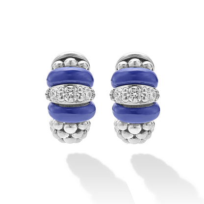 Black Ceramic And Diamond Huggie Earrings