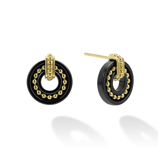 18K Gold and Black Ceramic Stud Earrings