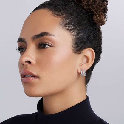 Caviar Spark Linear Diamond Double Row Hoop Earrings