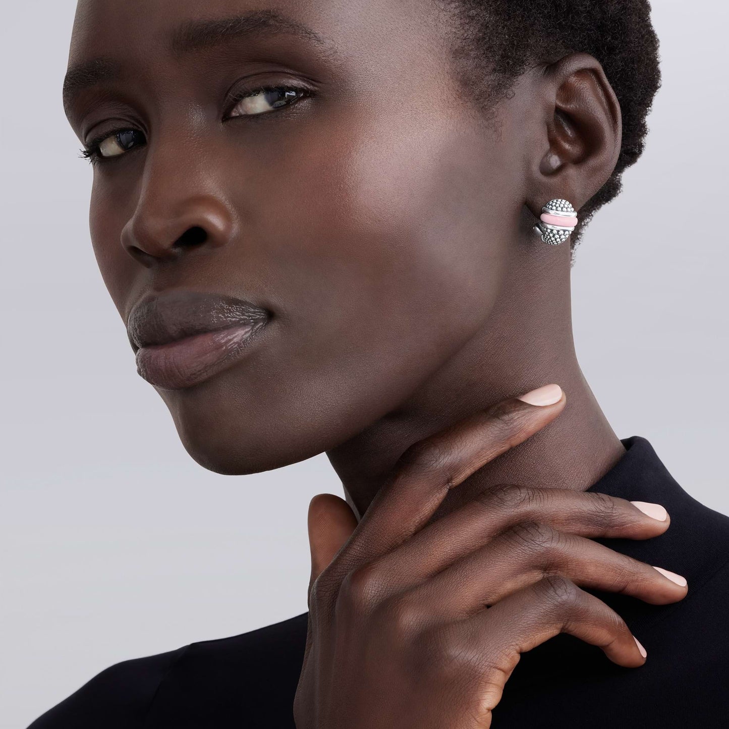 Caviar With Black Ceramic Stud Earrings