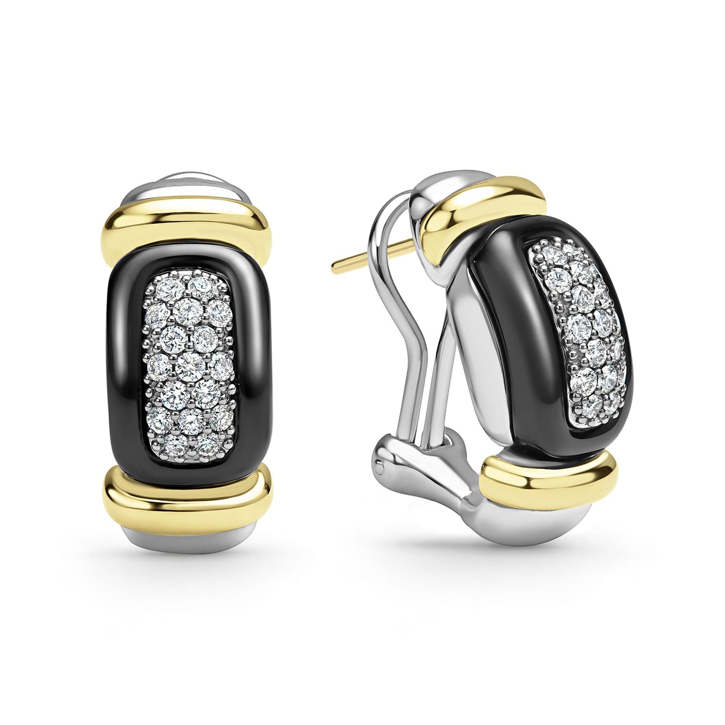 Black Ceramic Diamond mm Huggie Earrings