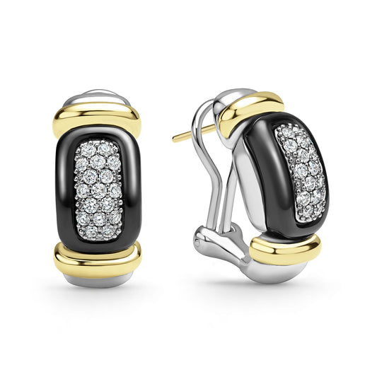Black Ceramic Diamond mm Huggie Earrings
