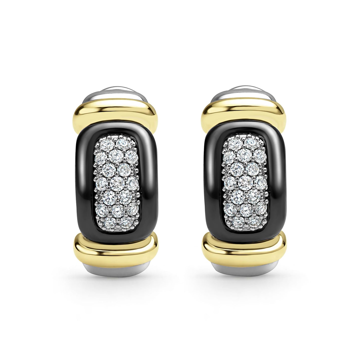 Black Ceramic Diamond mm Huggie Earrings