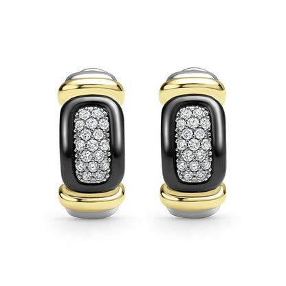 Black Ceramic Diamond mm Huggie Earrings
