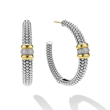 Large Black Ceramic Caviar Diamond Hoop Earrings