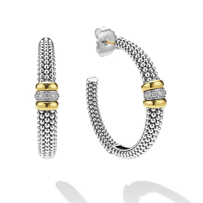 Large Black Ceramic Caviar Diamond Hoop Earrings
