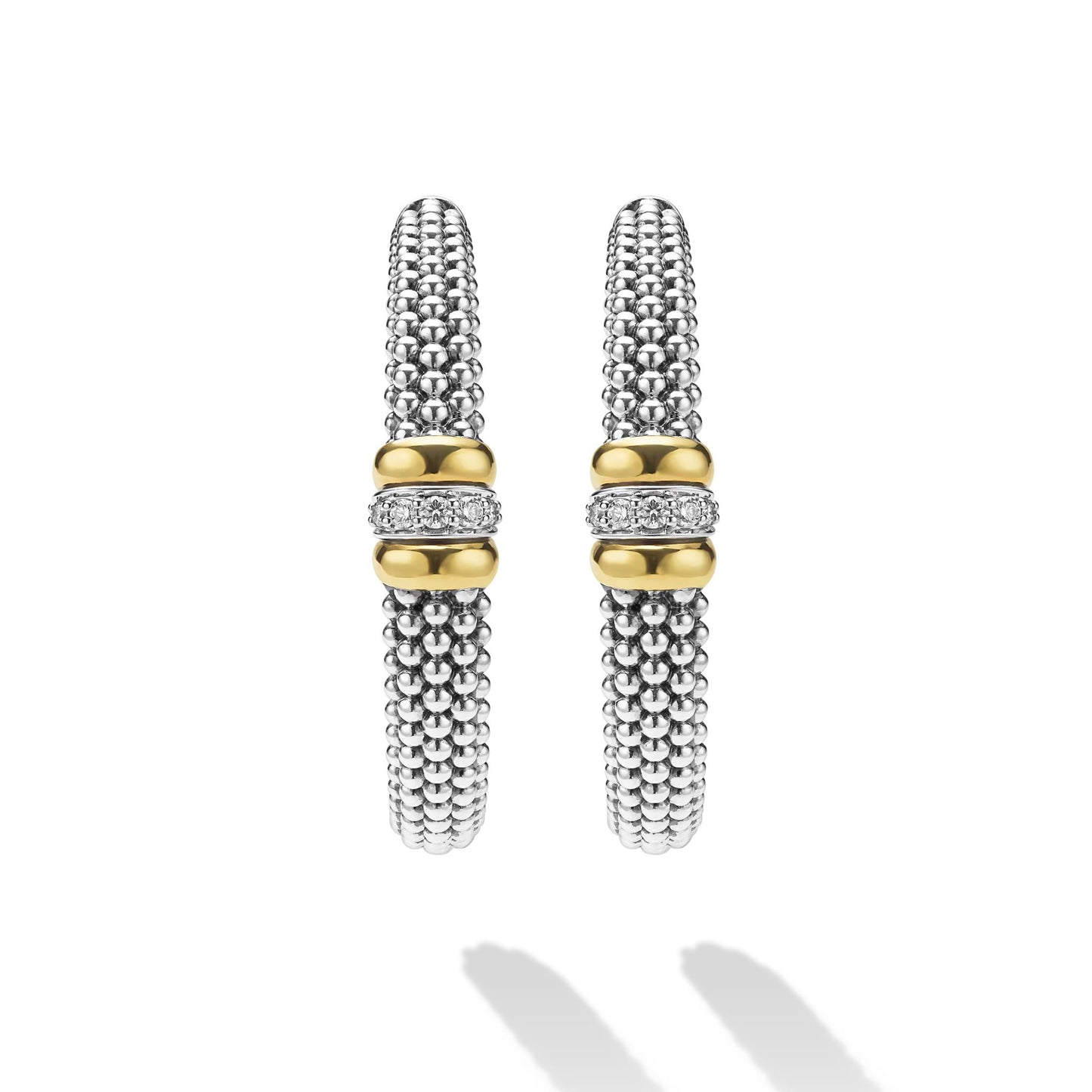 Large Black Ceramic Caviar Diamond Hoop Earrings