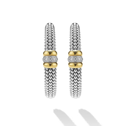 Large Black Ceramic Caviar Diamond Hoop Earrings