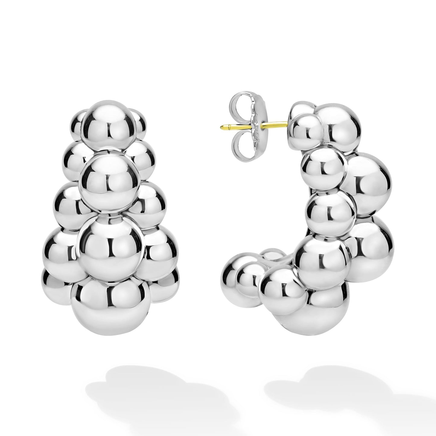 Caviar Bubbly mm Three Row Beaded Hoop Earrings