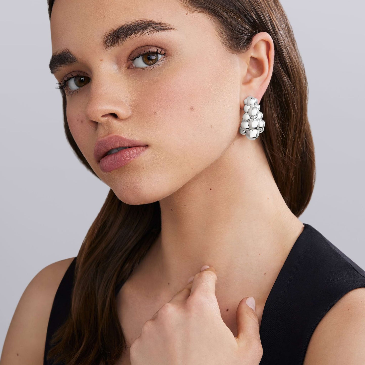 Caviar Bubbly mm Three Row Beaded Hoop Earrings
