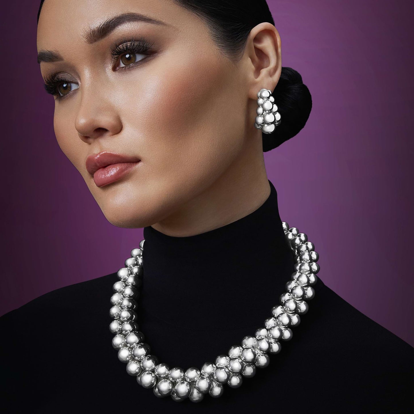 Caviar Bubbly mm Three Row Beaded Hoop Earrings