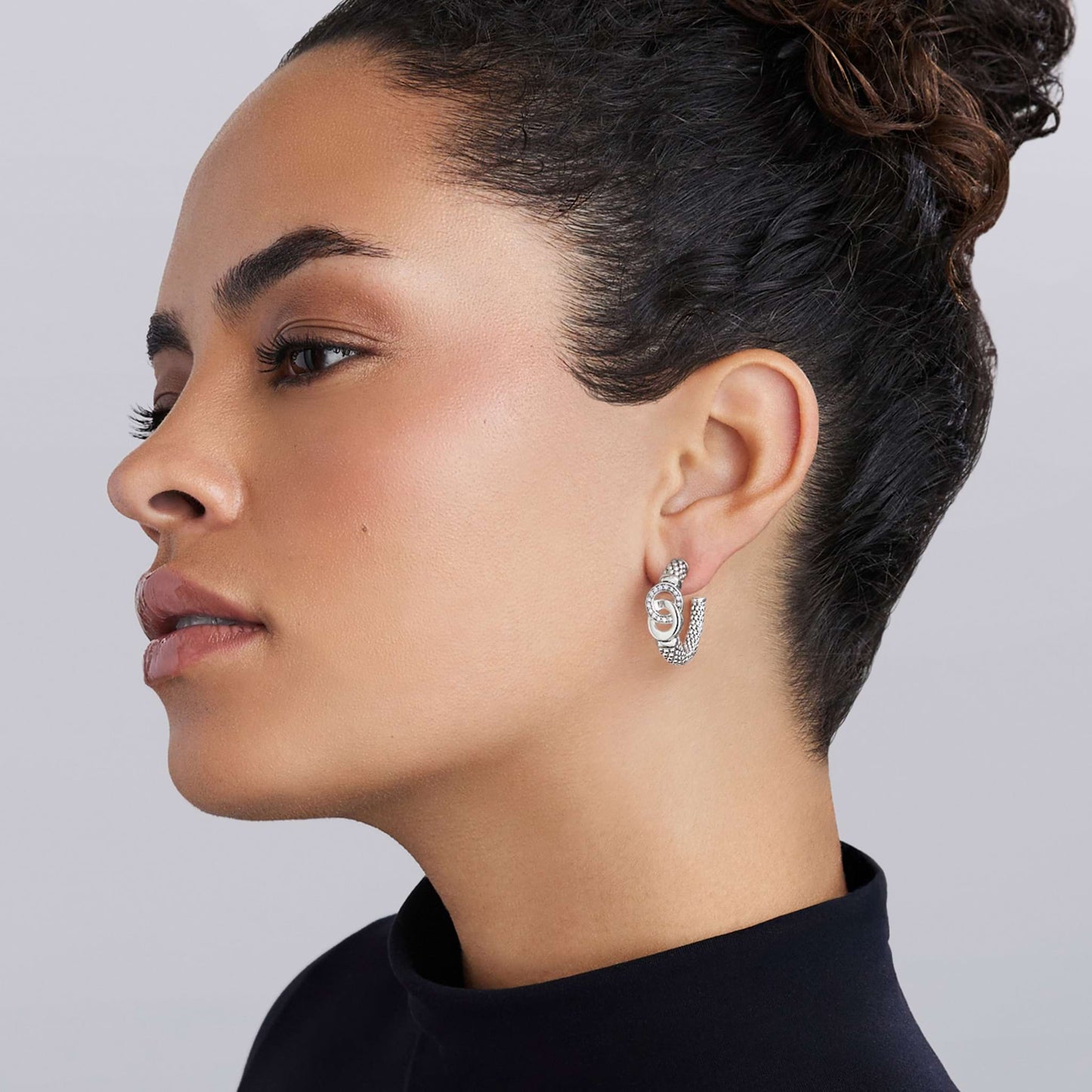 Caviar Interlocking Diamond mm Hoop Earrings