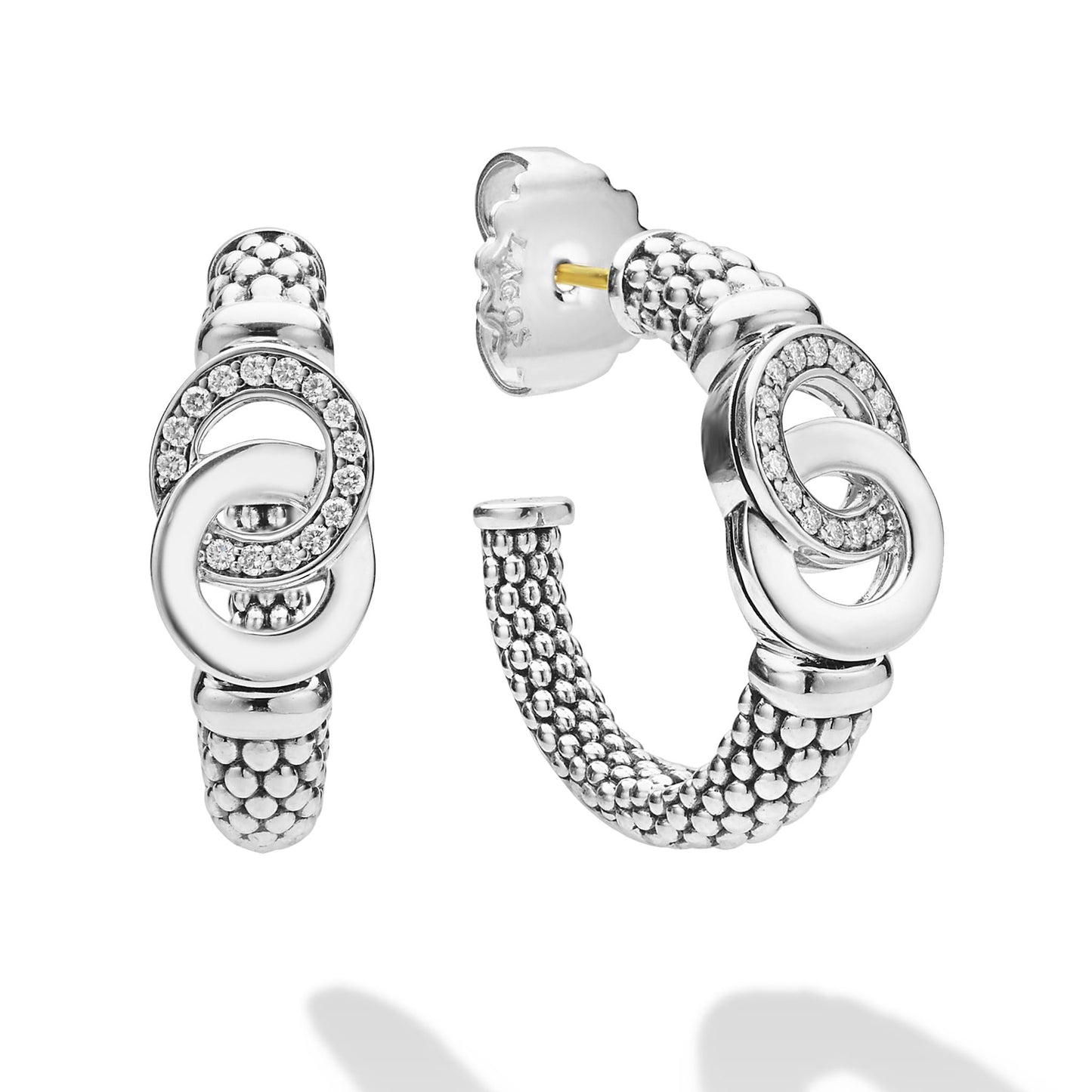 Caviar Interlocking Diamond mm Hoop Earrings