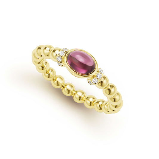 Diamond And Rhodolite Garnet Caviar Beaded Ring