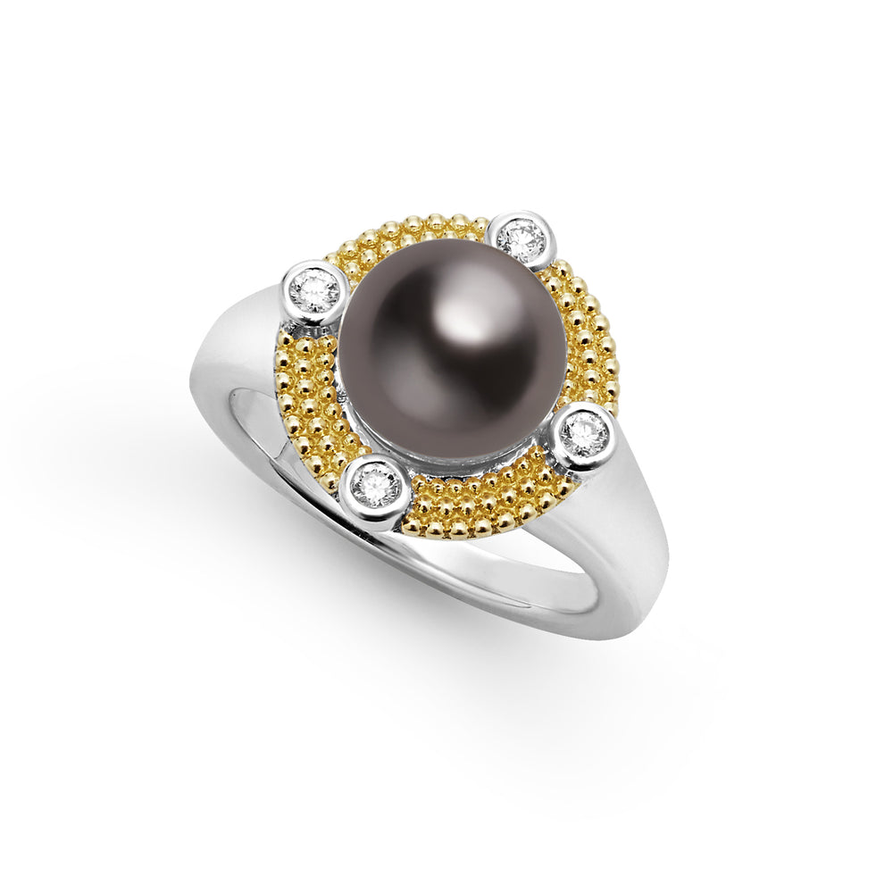 18K Gold and Sterling Silver Diamond Pearl Ring