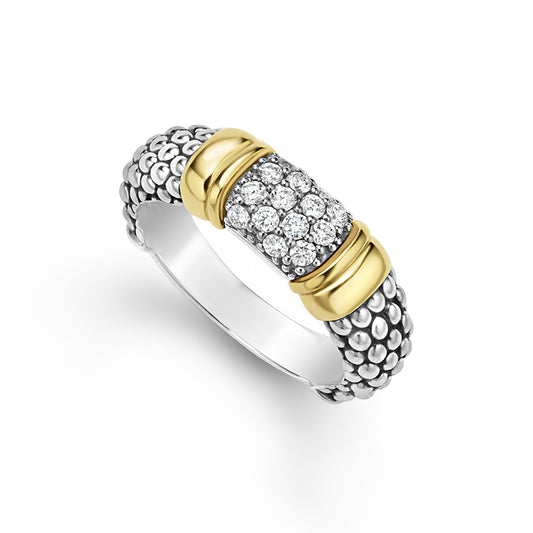 18K Gold and Sterling Silver Pave Diamond Band