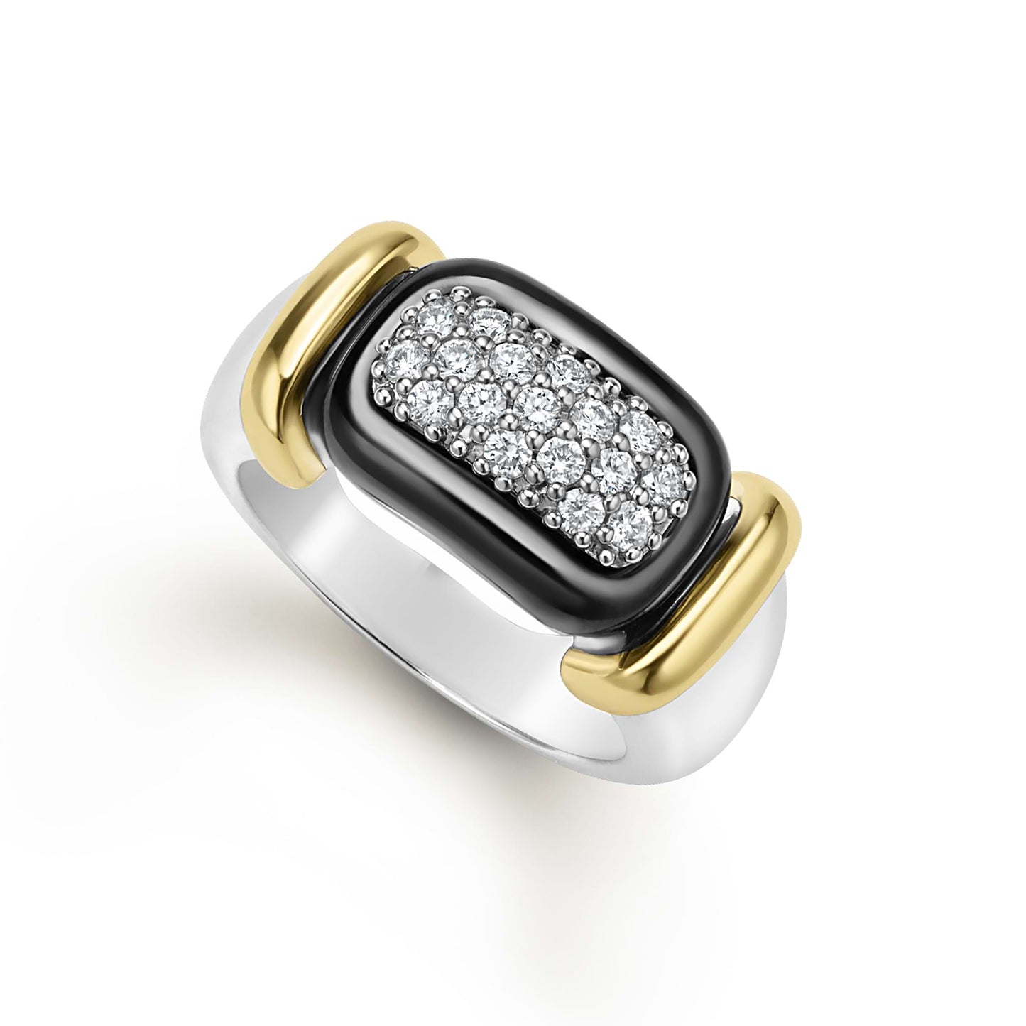 Two-Tone Black Ceramic Diamond Ring