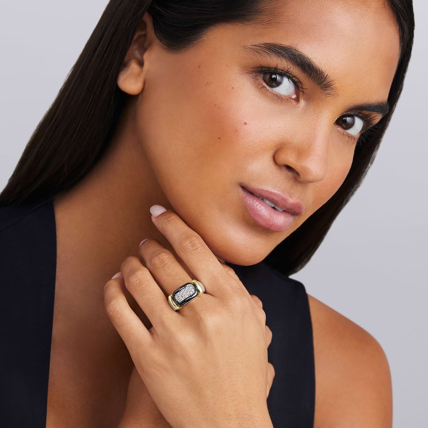 Two-Tone Black Ceramic Diamond Ring