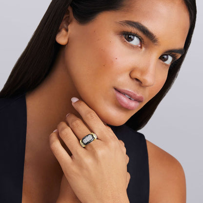 Two-Tone Black Ceramic Diamond Ring