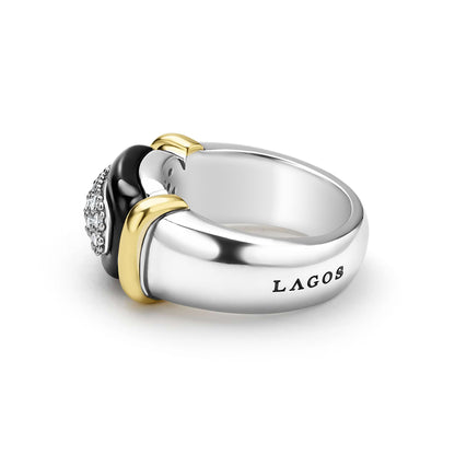Two-Tone Black Ceramic Diamond Ring