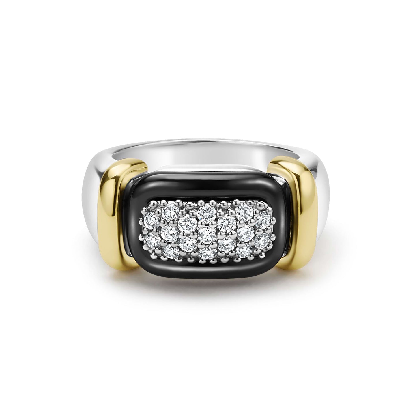 Two-Tone Black Ceramic Diamond Ring