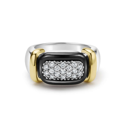 Two-Tone Black Ceramic Diamond Ring