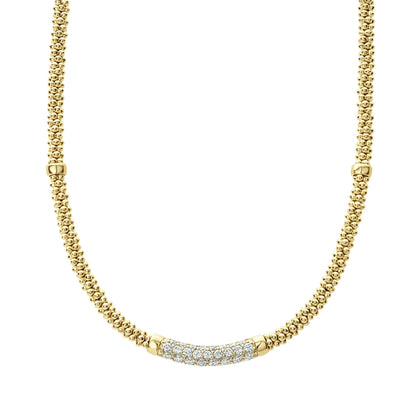 Diamond And 8 Gold Station Caviar Rope Necklace