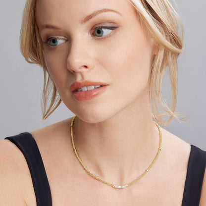 Diamond And 8 Gold Station Caviar Rope Necklace