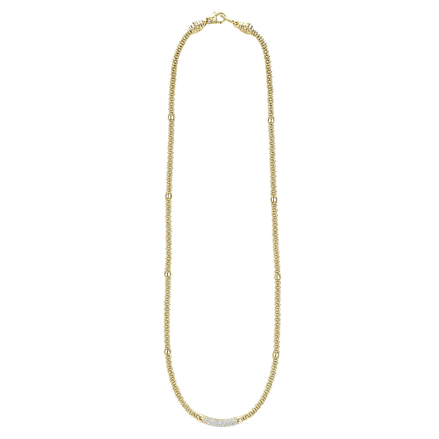 Diamond And 8 Gold Station Caviar Rope Necklace