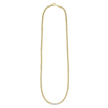 Diamond And 8 Gold Station Caviar Rope Necklace