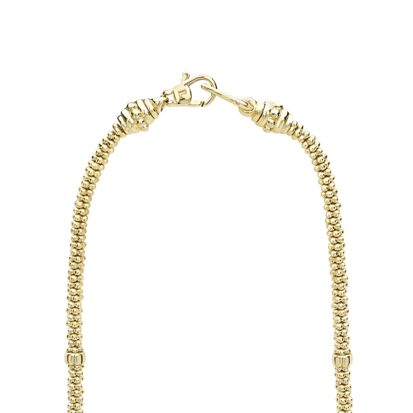 Diamond And 8 Gold Station Caviar Rope Necklace