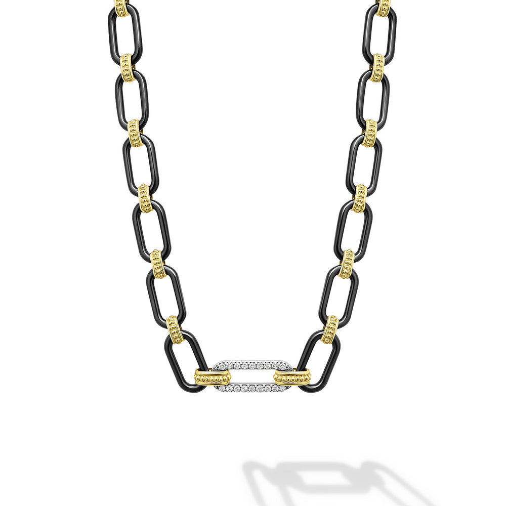 18K Gold and Black Ceramic Diamond Necklace