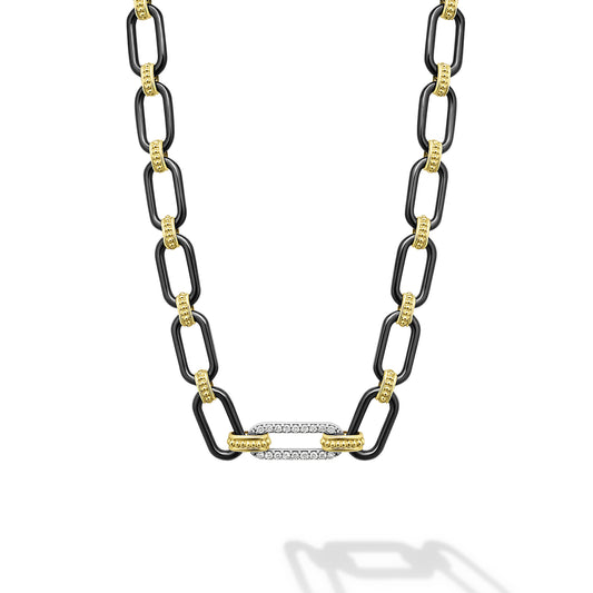 18K Gold and Black Ceramic Diamond Necklace