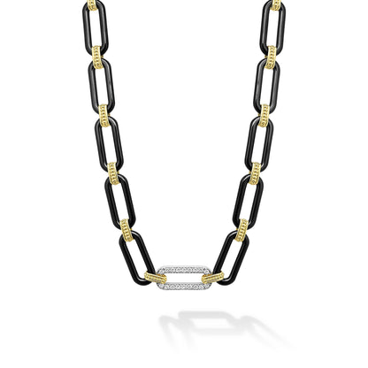 Black Ceramic Large Oval Link Toggle Necklace