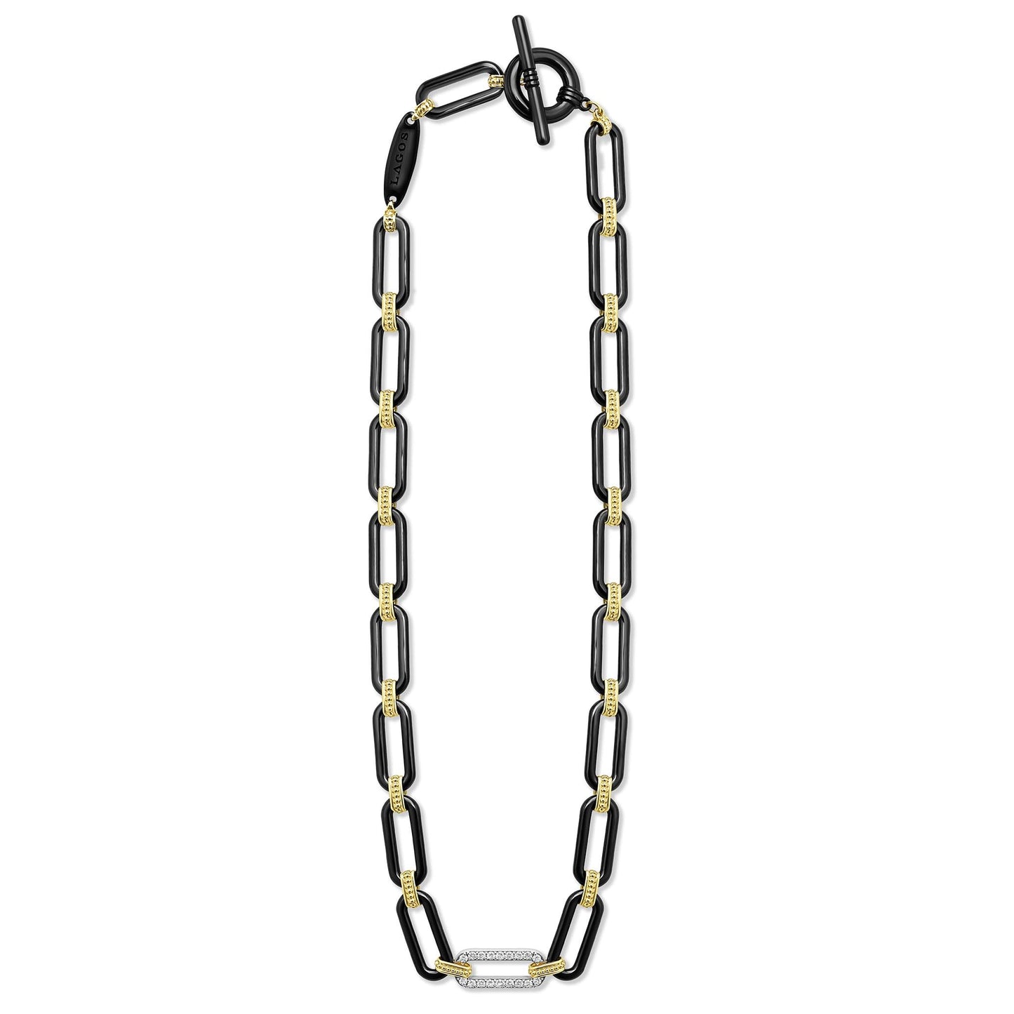 Black Ceramic Large Oval Link Toggle Necklace