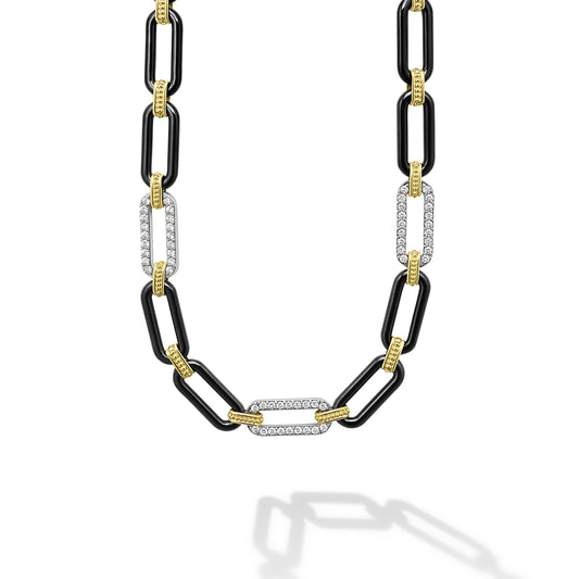 18K Gold and Black Ceramic Diamond Necklace