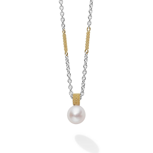 18K Gold and Sterling Silver Pearl Necklace