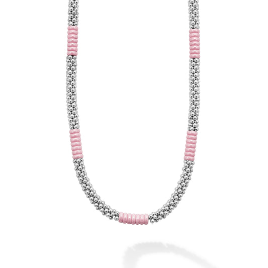 Sterling Silver and Pink Ceramic Necklace