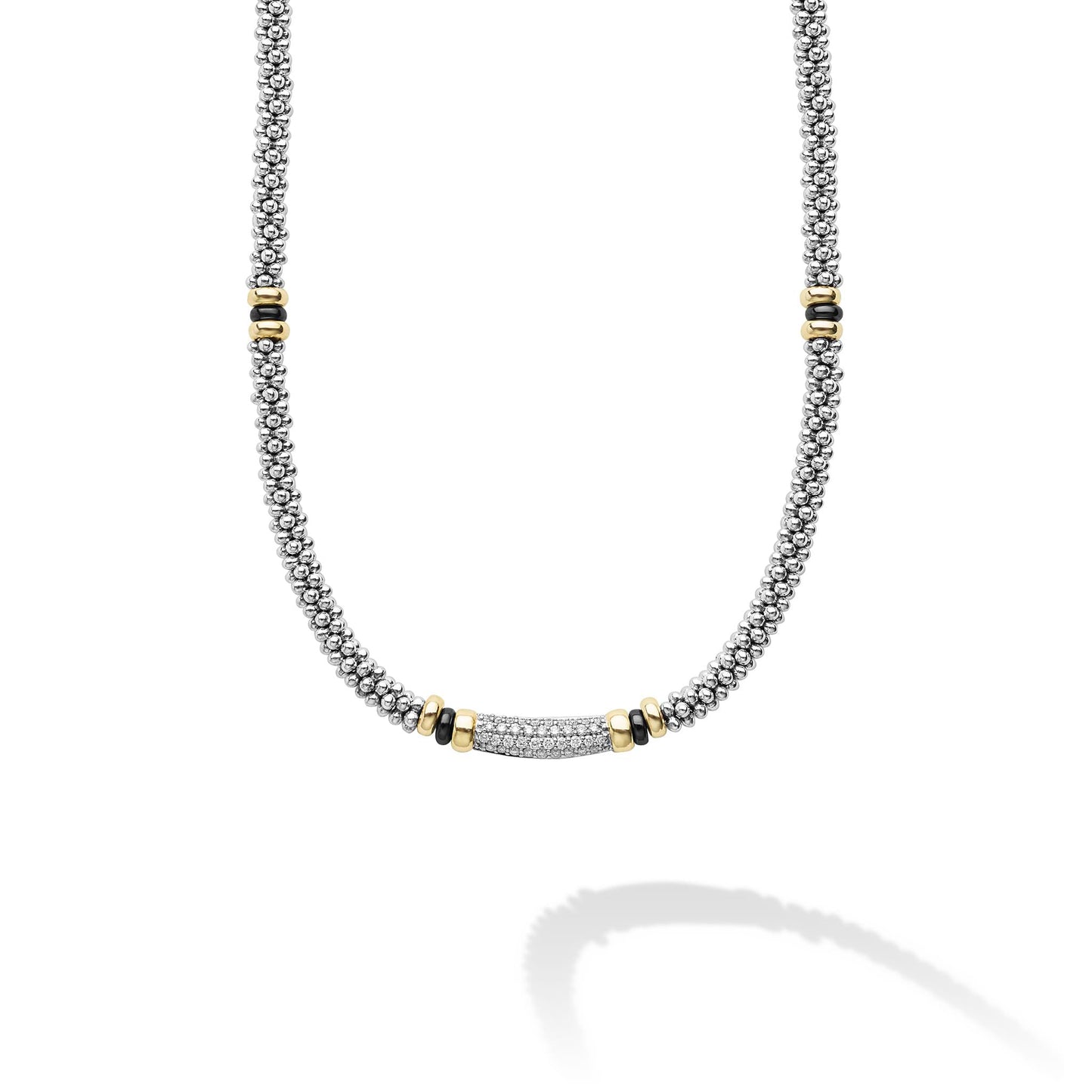 Two-Tone Black Caviar Pave Station Diamond Rope Necklace